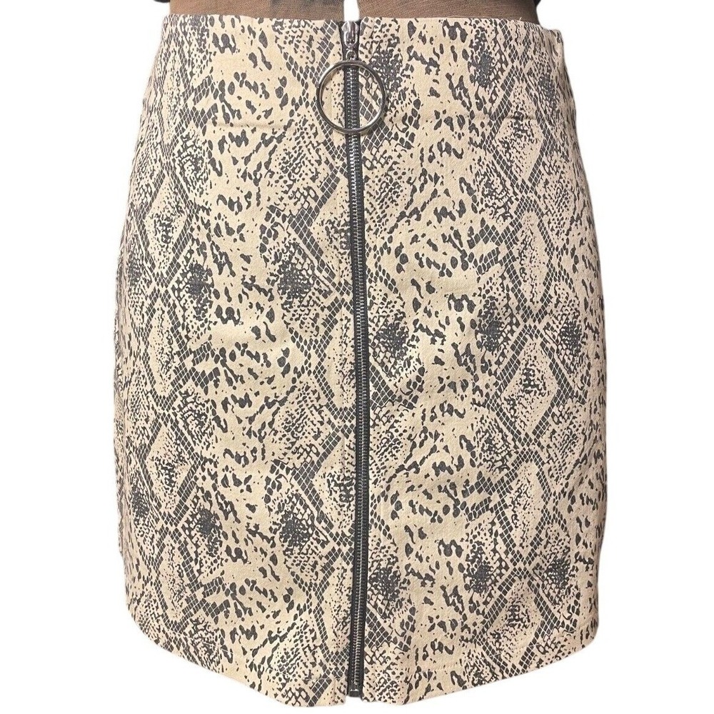 NWT Womens (S) Mini‎ Skirt KNOW.ONE.CARES SnakeSkin Print Full Zip Indie Biker